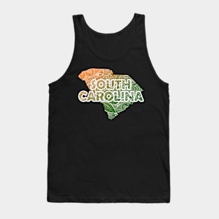 Colorful mandala art map of South Carolina with text in green and orange Tank Top